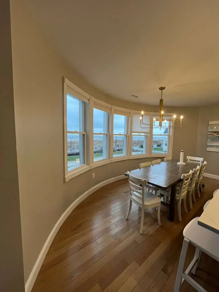 Finished dining area with curved windows, trim and interior paintwork