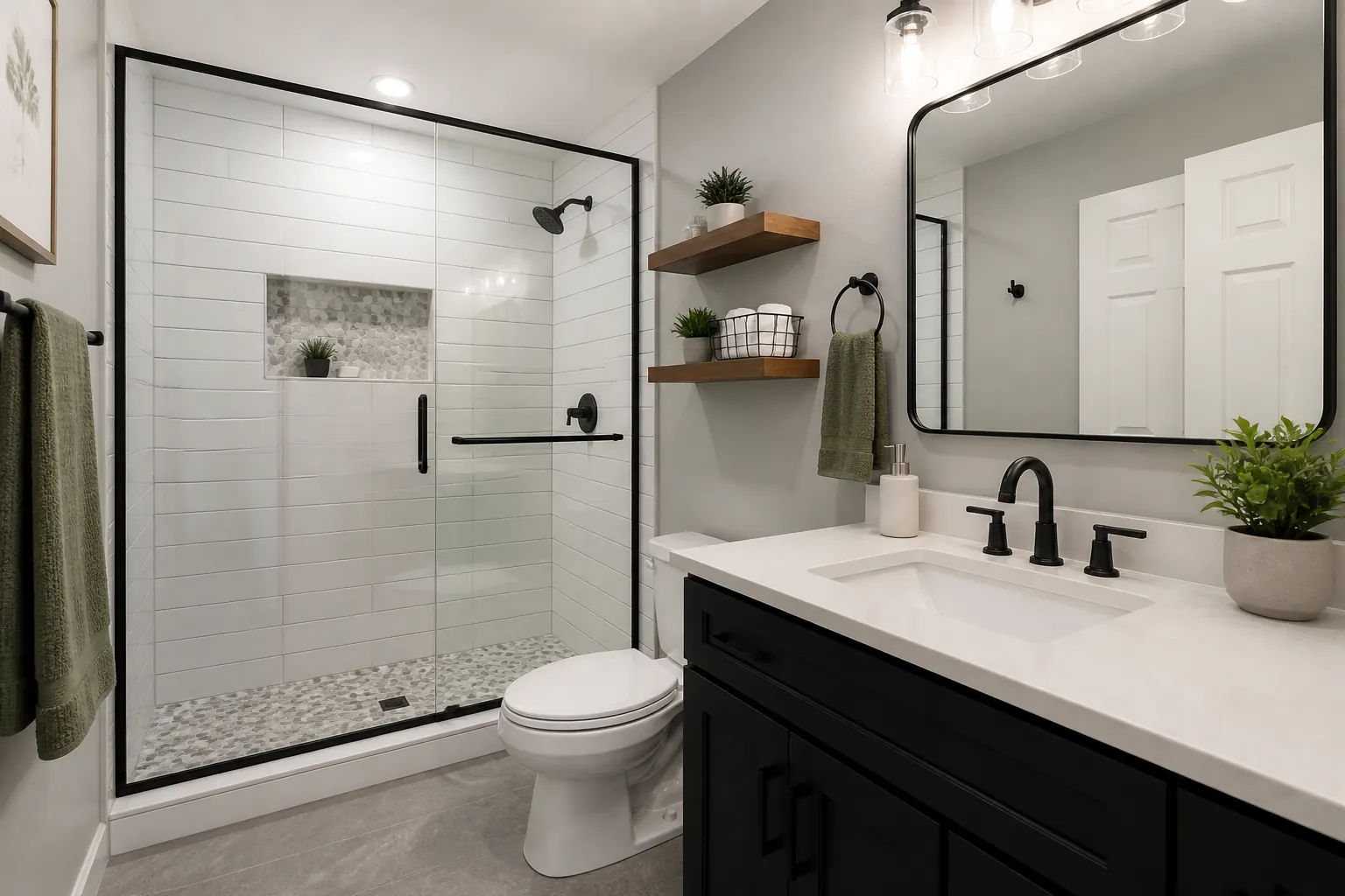Bathroom remodeling project with clean tile and new vanity