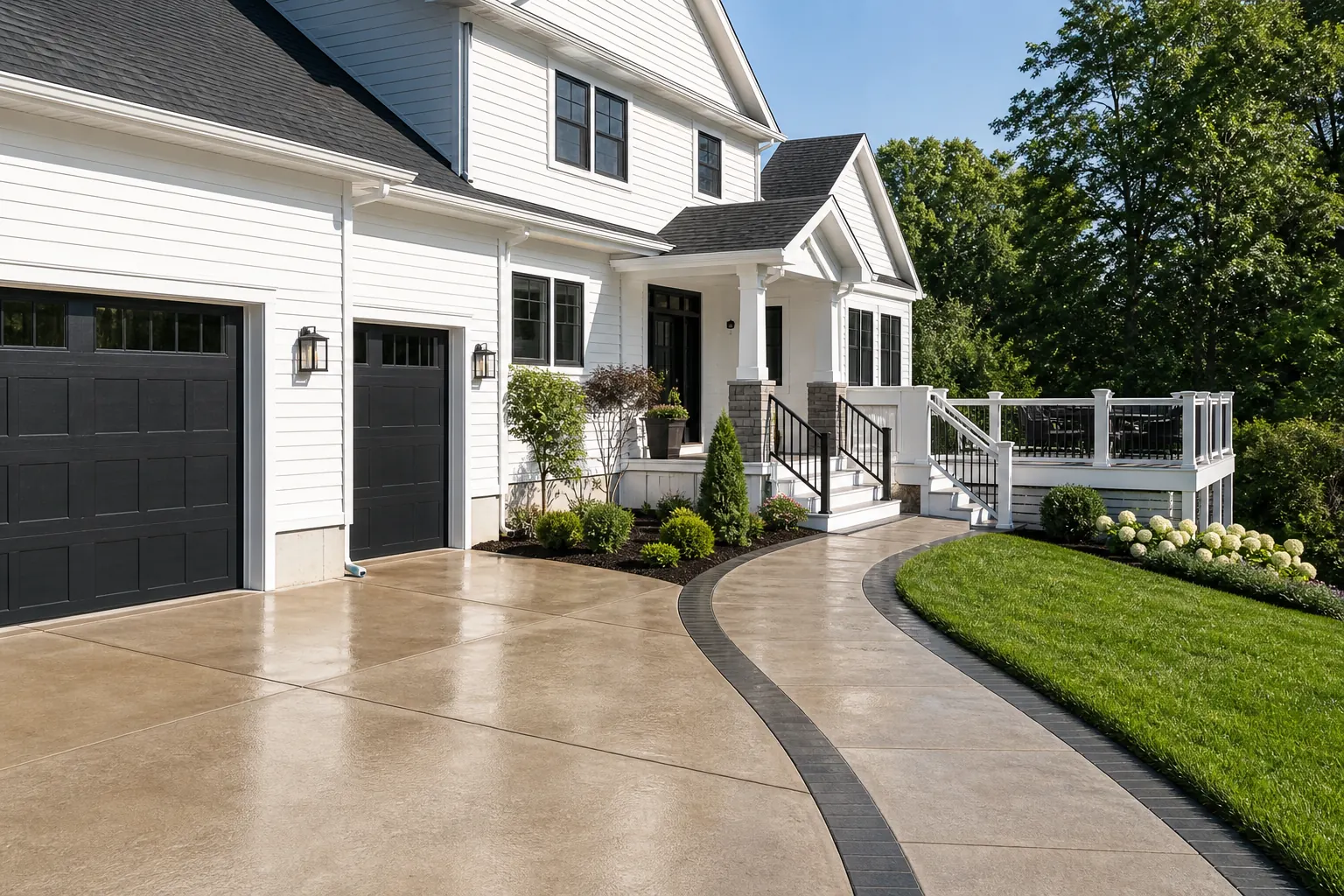 Pressure washing result on driveway, walkway and siding